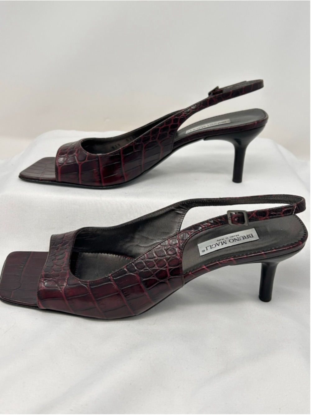 Bruno Magli Burgundy Crocodile Embossed Leather Slingback Sandals Size 10